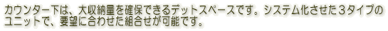 �J�E���^�[���́A����[�ʂ��m�ۂł���f�b�g�X�y�[�X�ł��B�V�X�e�����������R�^�C�v�� ���j�b�g�ŁA�v�]�ɍ��킹���g�������\�ł��B 